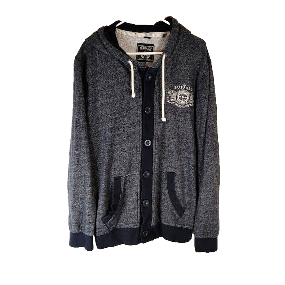Buffalo David Bitton Fair Isle Sweater XL HOODIE Black Grey Men's